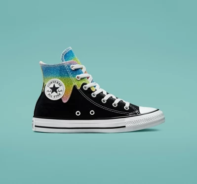 Converse Chuck Taylor All Star Glitter Drip Çocuk High Top Siyah Bej Rengi Beyaz | 3062-IBLEQ