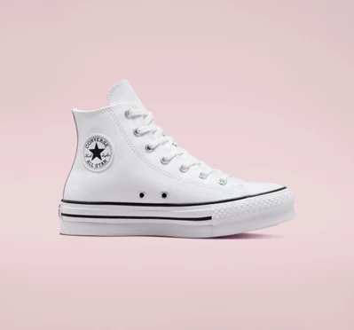 Converse Chuck Taylor All Star Lift Deri Çocuk High Top Beyaz Bej Rengi Beyaz Siyah | 4956-VWEZG